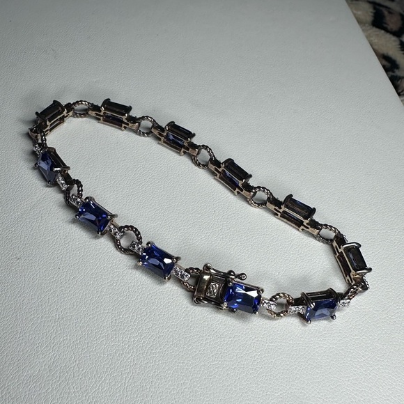 ADI 925 Sterling Silver Gold Overlay Tennis Bracelet Thailand 11 blue stones 🧊 - Picture 13 of 16